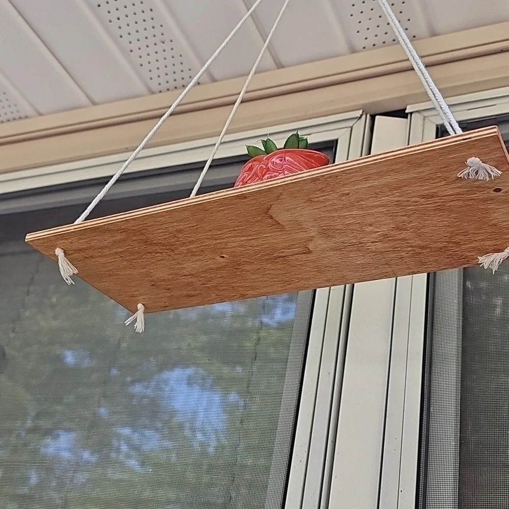Hanging Wooden Shelf with Ceramin Owl Planter